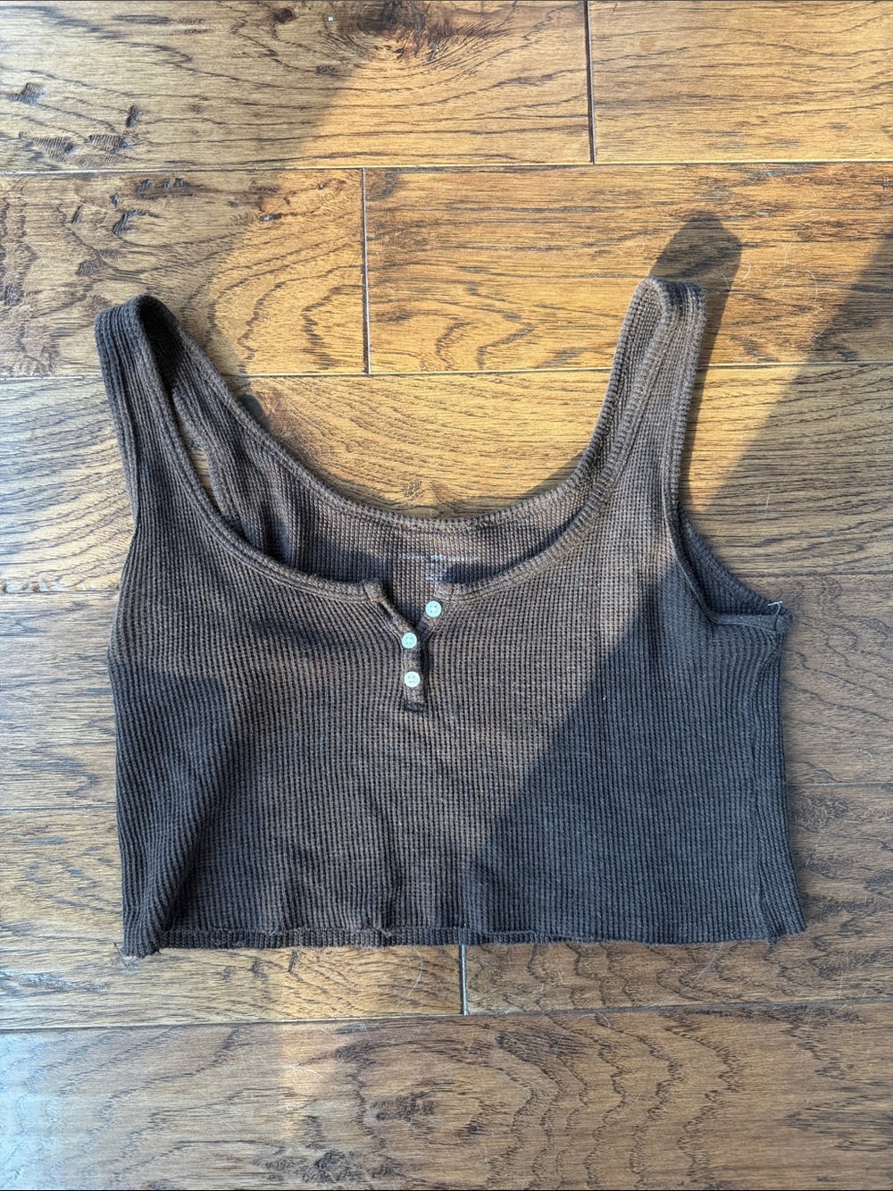Brandy Melville Brown Ribbed Button-Front Crop Tank